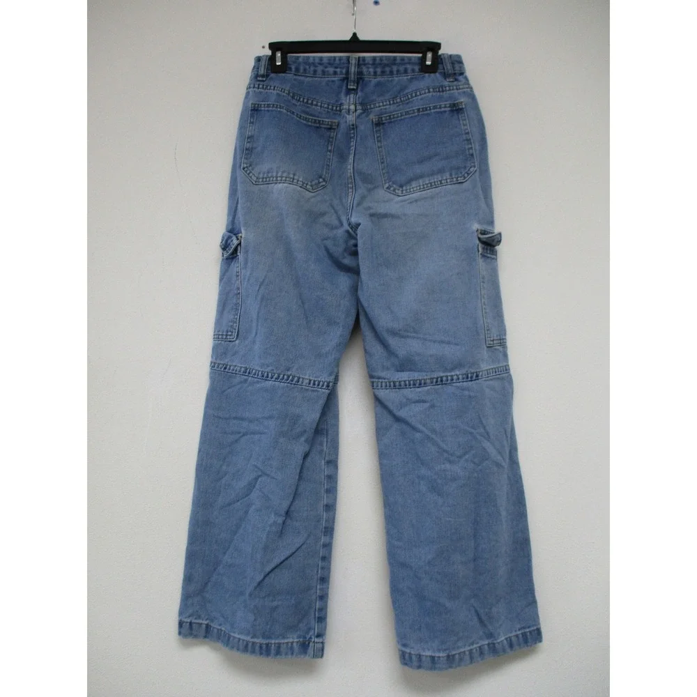 Forever 21 Cargo Jeans Women 28 Blue Utility Wide‎ Leg Relaxed Fit Workwear